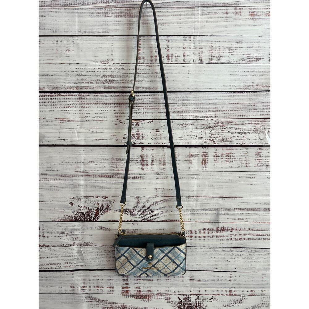 Nanette Lepore Crossbody Purse Wallet Blue Cream Gold - Picture 2 of 13